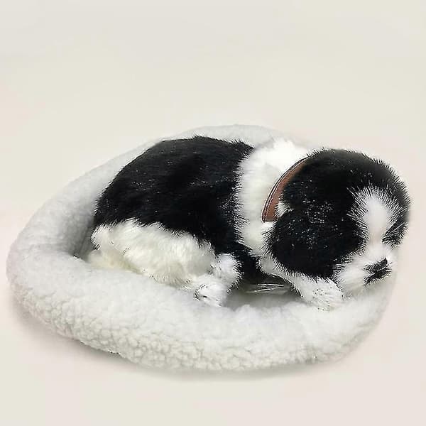 Sød simuleret sovende kat/hund plysdukke med rede, åndende fluffy kat/hund E
