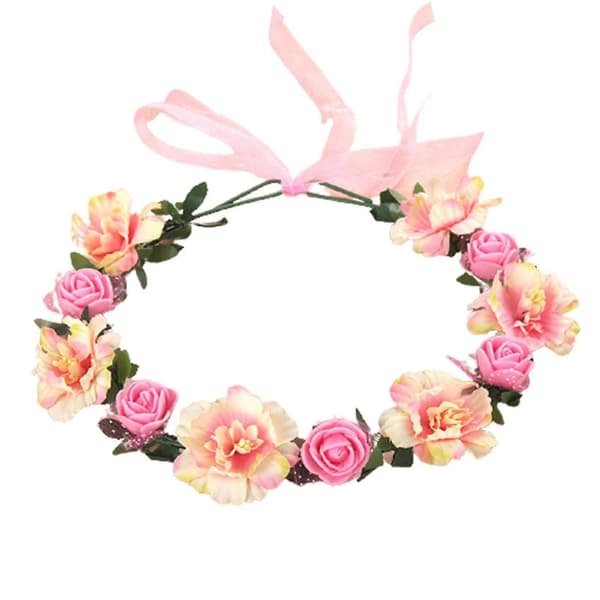 Blomsterhodebånd Pent Justerbart Kunstig Blomsterkrone for Kvinner Jenter til Bryllup Pink