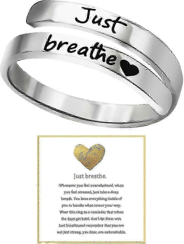 Bare Pust-ring for kvinner, justerbar hjertering, spiralformede helbredende ringer i rustfritt stål, inspirerende gave QHHJV Silver One Size