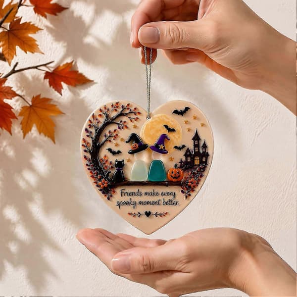 Halloween Vennskapsornament – Sjøglasshjerte med Gresskar