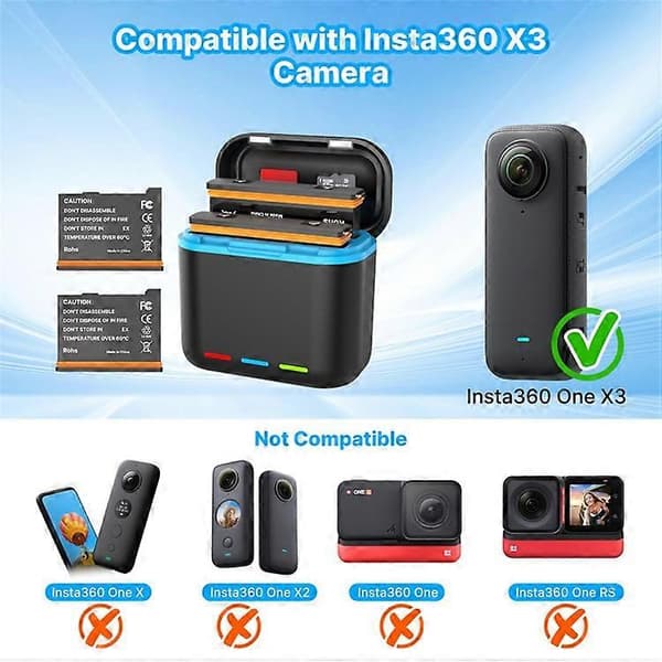 Kompatibel med Insta360 X3 dubbel batteriladdare actionkamera bärbart snabbladdningsfodral MultiColor