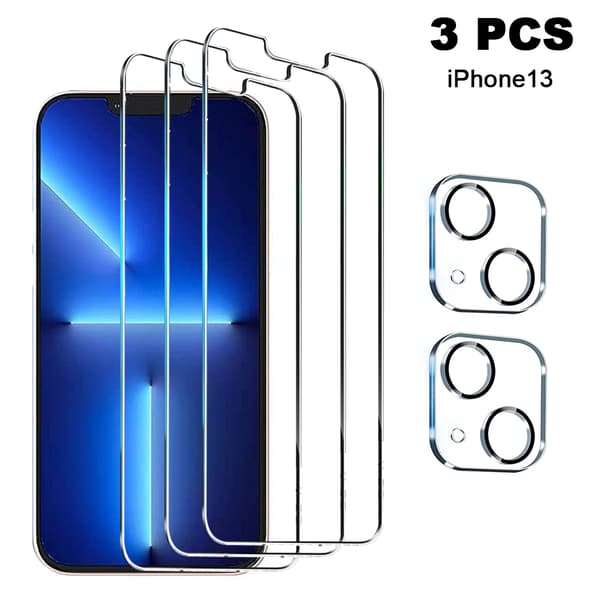 Glass Screen Protector for iPhone 13, iPhone 13 Pro, iPhone 13 Pro Max Camera Lens Protector, Full Screen Tempered Glass Protective Film, HD - Bubble Free -