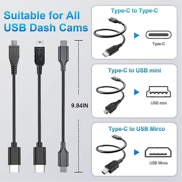 Dash Cam Strømadapter til Volvo XC40 XC60 XC90 S60 V60 C40 3-bens interface (Model A) Plug and Play Bil Bakspejlsadapter