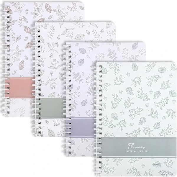 A5 Spiralblock 4-pack, 120 linjerade sidor - Blomdesign