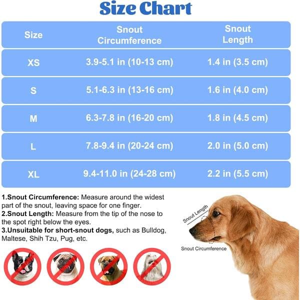 wxsp Dog Muzzle Breathable Mesh for Small, Medium and Large Dogs, Adjustable Snout Muzzle Soft Dog Training Muzzle Prevents Biting, Chewing