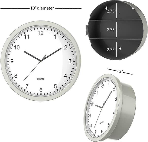 Väggklocka med dolt kassaskåp, 10 tum