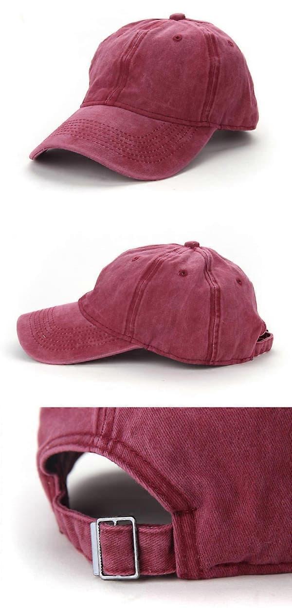 Baseball Cap Herrehat Vaskbar Distressed Denim Justerbar Cap (rød)