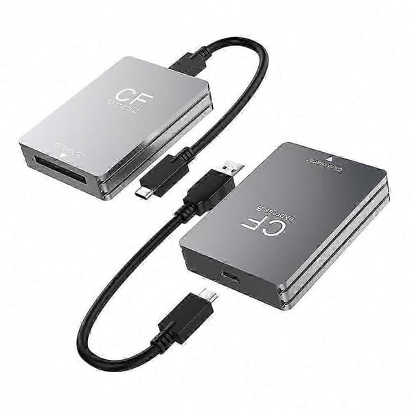 CFexpress Type B -kortinlukija USB 3.2 Gen2 10Gbps, mukana USB-C–USB-C/A-kaapeli Silver-gray