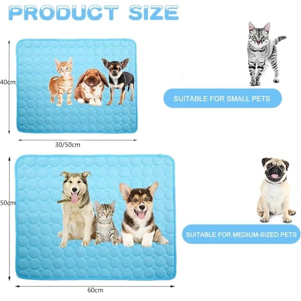 Kølemåtte til hunde og katte, kølemåtte til kæledyr, køleplade, der køler, kølemåtte til katte og små hunde - selvkølende, blå/grå 40*30CM