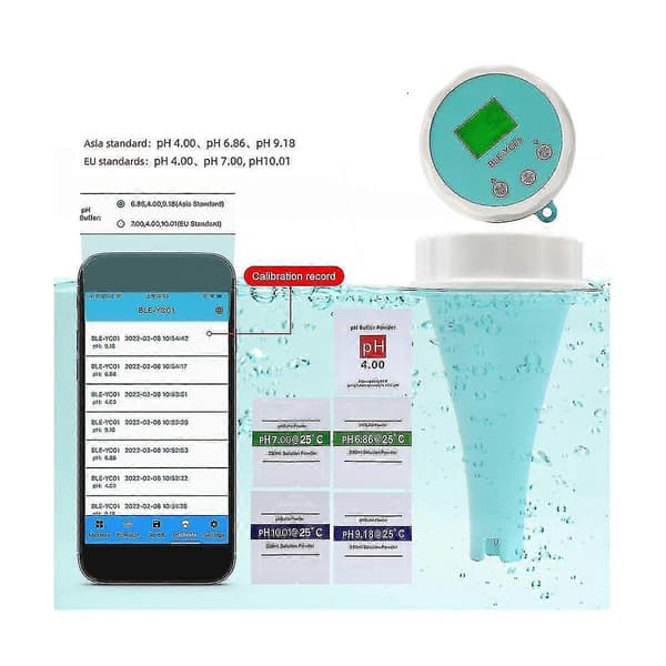 6-i-1 Bluetooth Vandtester til Pool: pH/EC/TDS/ORP/Temp/Klor med App, IP67