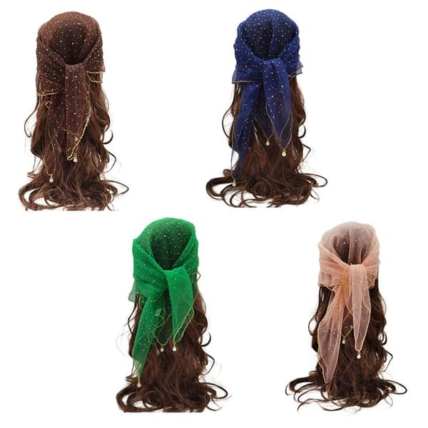Square Silk Scarf with Rhinestones, Thin, Lightweight, Breathable Headscarf, Solid Color F