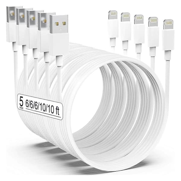 Apple MFi-certifierad iPhone-laddare 5-pack [1,8/1,8/1,8/3/3 meter] Förlängd Lightning-datakabel Snabbladdningskabel iPhone-laddningskabel för iPhone