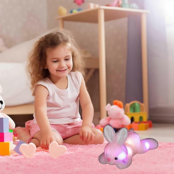 Sød lysende kaninbamse blødt legetøj til børns søvnkomfort med 2 AA-batterier Pink