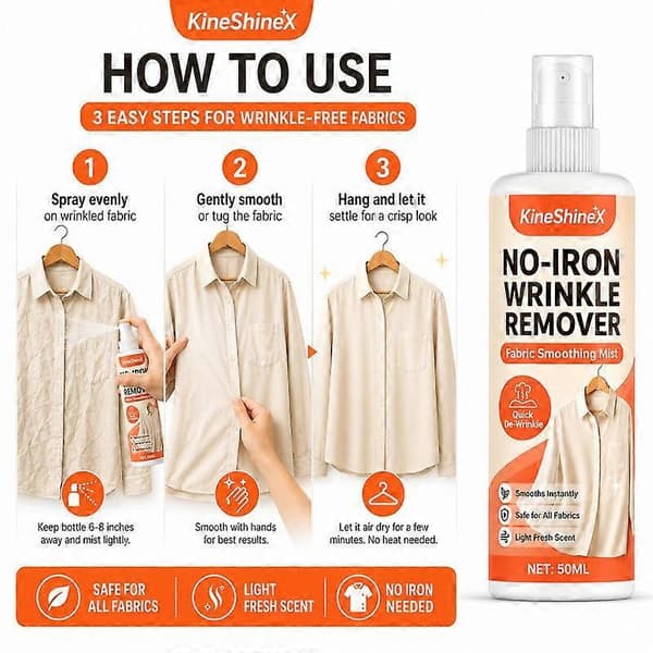 Strygefri rynkefjerner stofglatningsspray - 50ML 2PCS