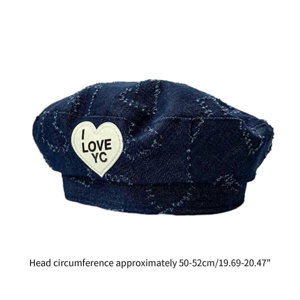 Denim Baret Hat med Hjerte Design Moderigtig og Sød Denim Malerhat til Piger Efterår Vinter Hat til Små Piger lyseblå ljusblå