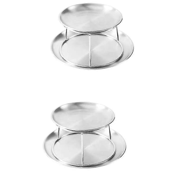 2x skaldyrspladesæt Dobbelt rustfrit stål snackplade eftermiddagste kage Silver
