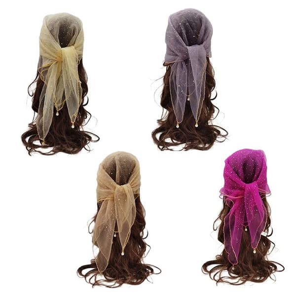 Square Silk Scarf with Rhinestones, Thin, Lightweight, Breathable Headscarf, Solid Color H