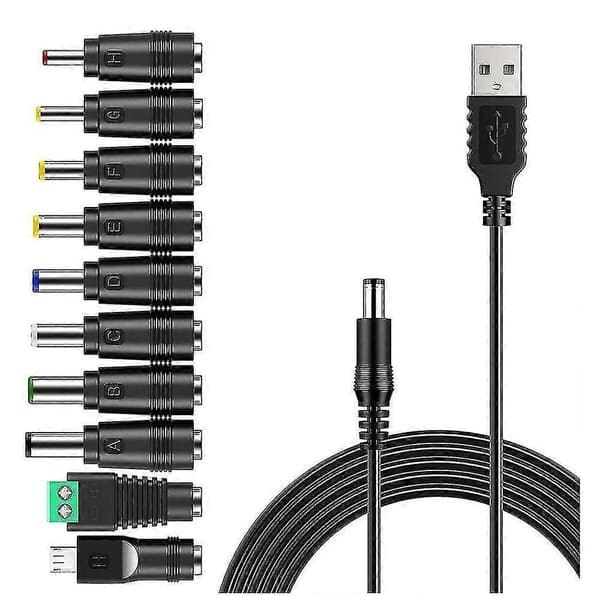 USB til DC-kabel Universal USB til DC-ladekabel med 10 utskiftbare pluggkontakter Ada
