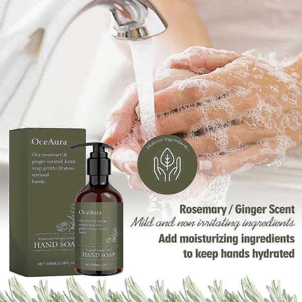 Exquisite Rosemary & Ginger Hand Soap, Moisturizing Liquid Hand Soap with Rosemary Ginger Scent