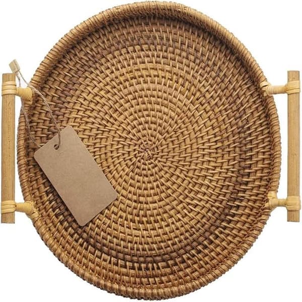 (24 cm diameter) Bröd- och fruktkorg, rund serveringsbricka i rotting