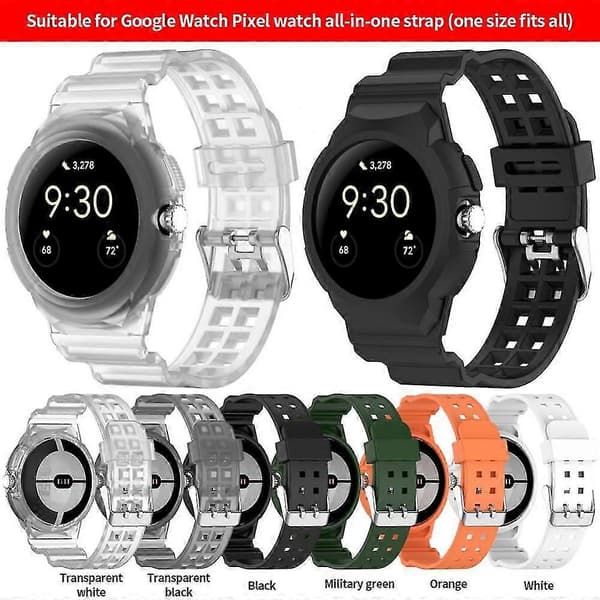 TPU-rem til Google Pixel Watch Armor-urrem med etui Gummiarmbånd passer til Google