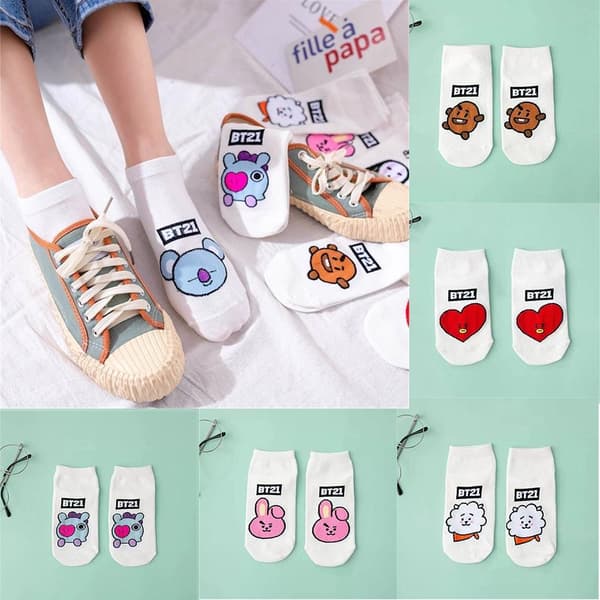Mordely KPOP BT21 BTS Søte korte sokker