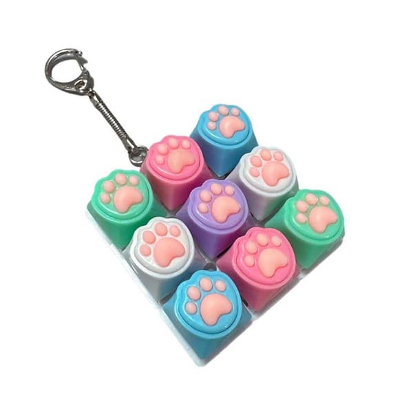 9 Keys Silent Keyboard Keychain Creative Cat Paw Key Cap A2