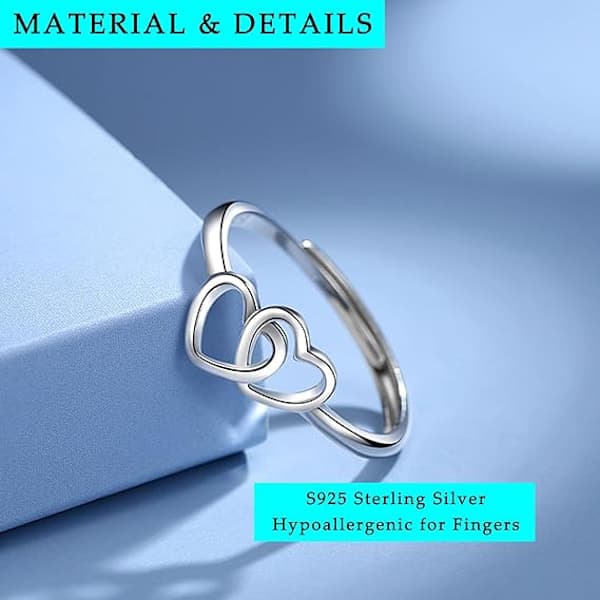 Sølvringer for kvinner, S925 Sterling Sølv Doble Hjerter