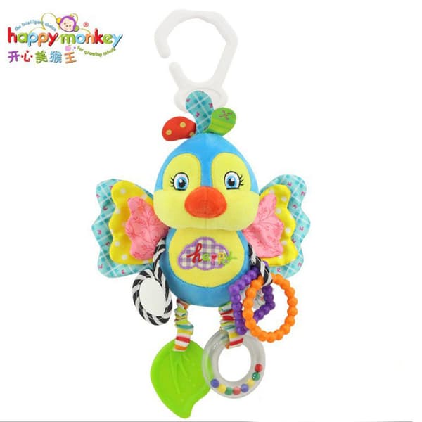 Soft Mobile Toy for Cot – Hanging Stroller Toy with Teether & Mirror for Infants Yellow Duck