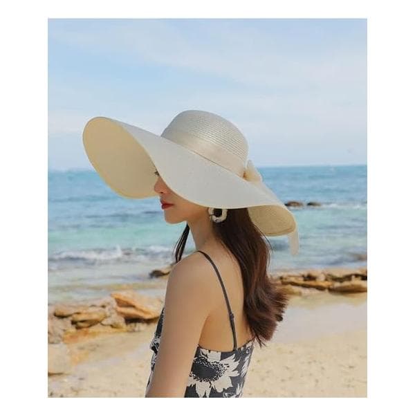 1 stk. kvinder foldbar floppy bredskygget stråsolhat sommer strandhat UV UPF 50+ B