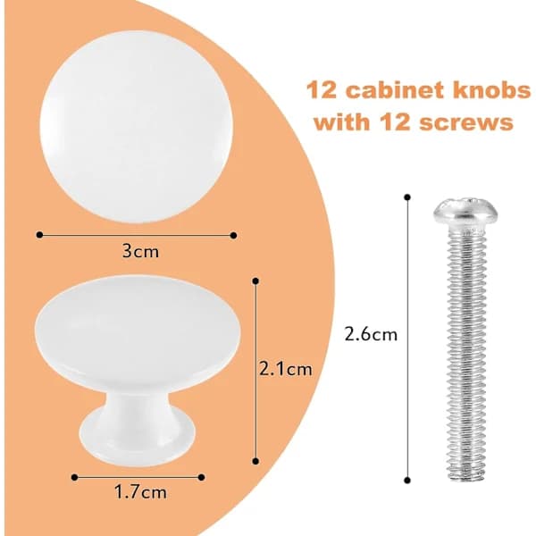24-pack Vintage Cabinet Knobs - Antique Kitchen Knobs - 30mm Round Furniture Knobs - White