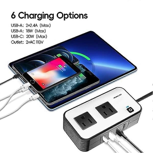 200W bilstrømomformer, DC 12V til 110V AC bilpluggadapterkontakt med USB hurtiglader 2.4A USB/bærbar billader