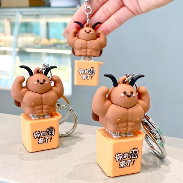 Muscular Cockroach Shape LED Keyboard Fidget Toy Keychain With