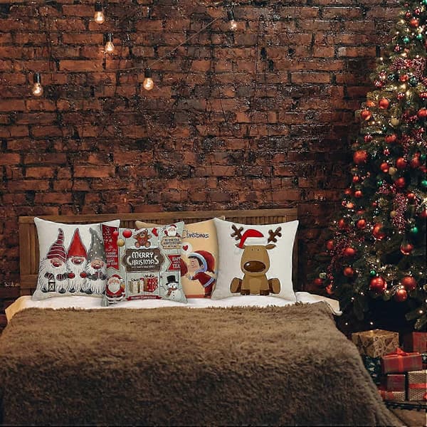 Lin God Jul Dekorasjon Sofapute Trekk 45x45cm 4 stk