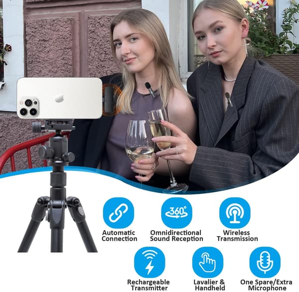 Professional Wireless Lavalier Microphone for iPhone, iPad - Cordless Omnidirectional Condenser Mic for Interviews, Video, Podcast [mo]