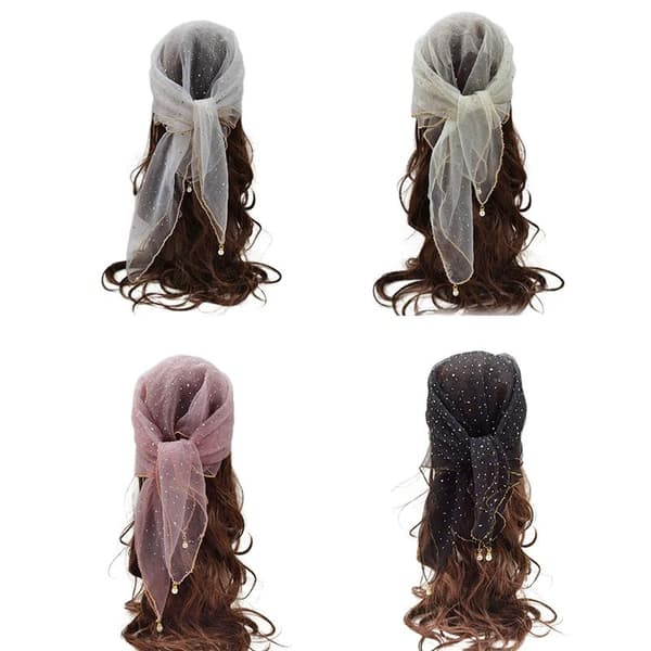 Square Silk Scarf with Rhinestones, Thin, Lightweight, Breathable Headscarf, Solid Color I