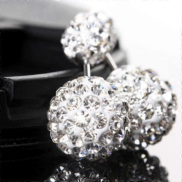 Sterling Sølv Glitrende Bling Krystall Rhinestone Øredobber Dobbeltsidig Front Bak Kule Stud Øredobber_cdb3