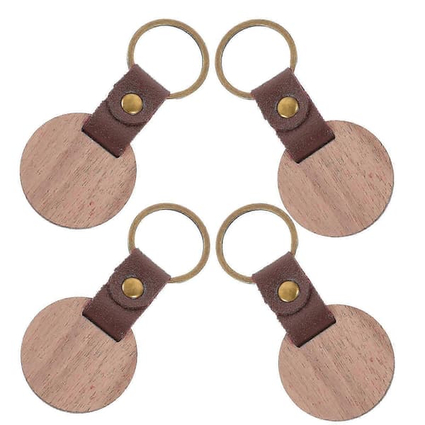 Nøkkelring i tre, metall, DIY-pynt, 4 stk. nøkkelringemner