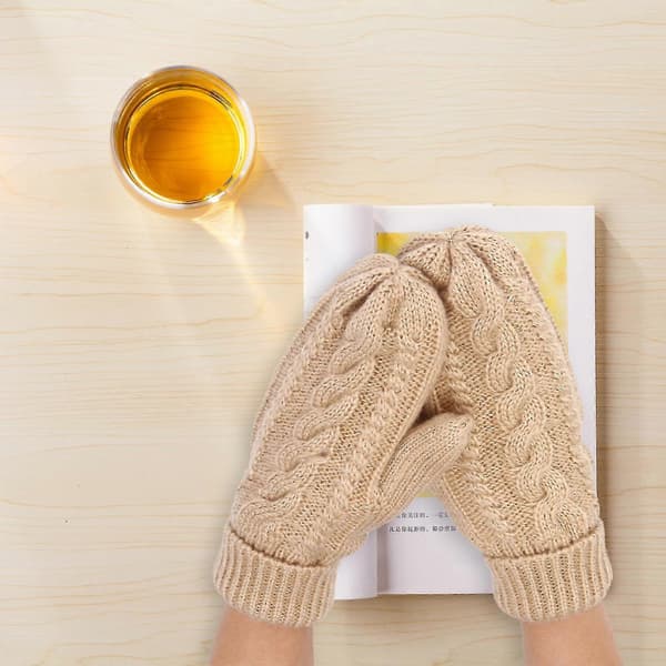 Dame bløde strikhandsker: Varme vinter-essentials. Ensfarvede, tykke vanter til hverdagsbrug Beige One Size
