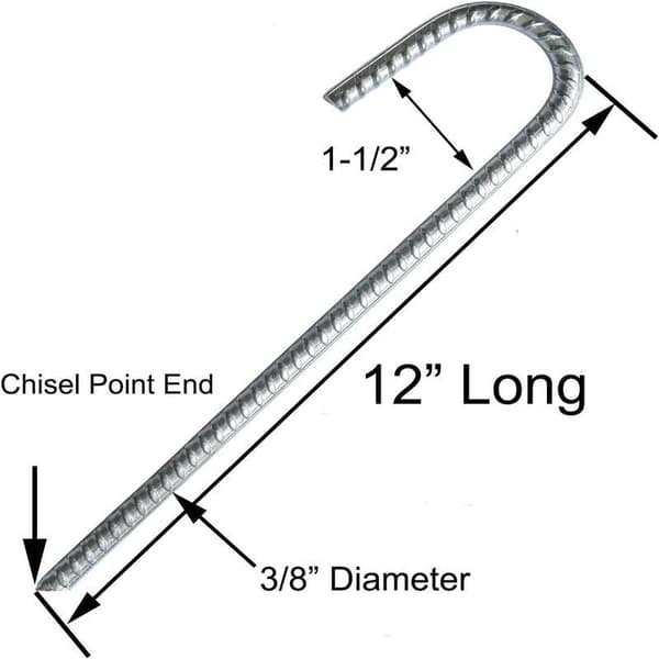 Galvaniserade ståltältpinnar, J-krokfästpinnar, 30 cm mark