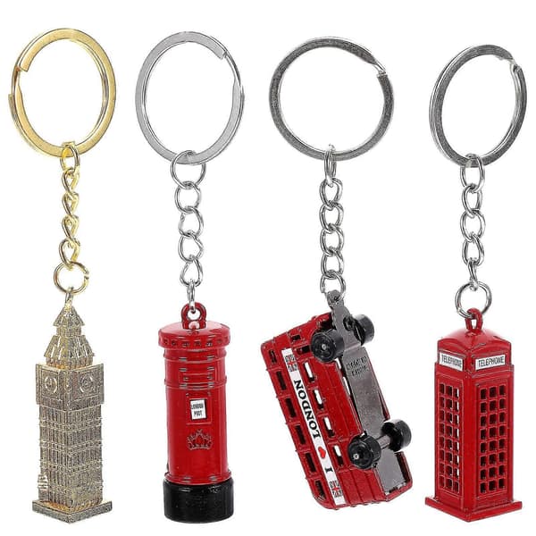 4 st nyckelringar med brittiska element, snygg nyckelring i legering, unisex väskhänge