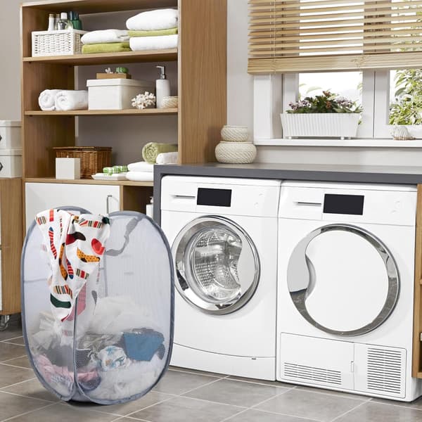 Pop Up Mesh Laundry Baskets, Storage Baskets, Dirty Laundry Hamper with Handles for Home, Kids Room (White)