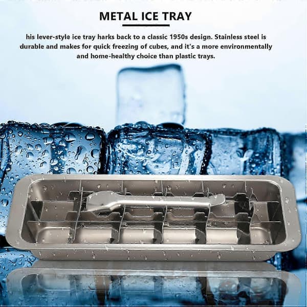 Ice Cube Tray with Lever, 2-in-1 Stainless Steel Ice Mold and Crusher -