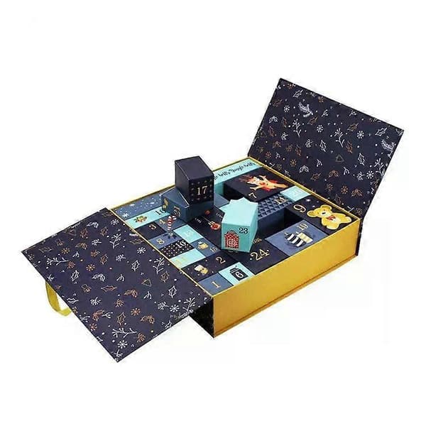 24 dagars DIY adventskalender, tom presentförpackning med dubbla dörrar, blå