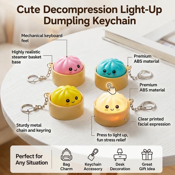 Bao Bun Dumpling Keychain Keyboard Fidget Clicker With LED Light A3