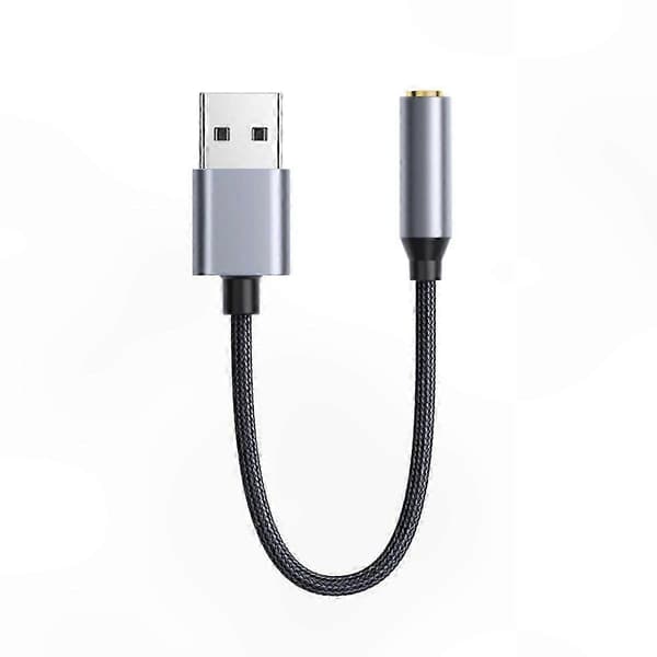 USB til 3,5 mm lydadapter Hodetelefonkonverterer Eksternt lydkort for PC bærbar PC Silvergrå