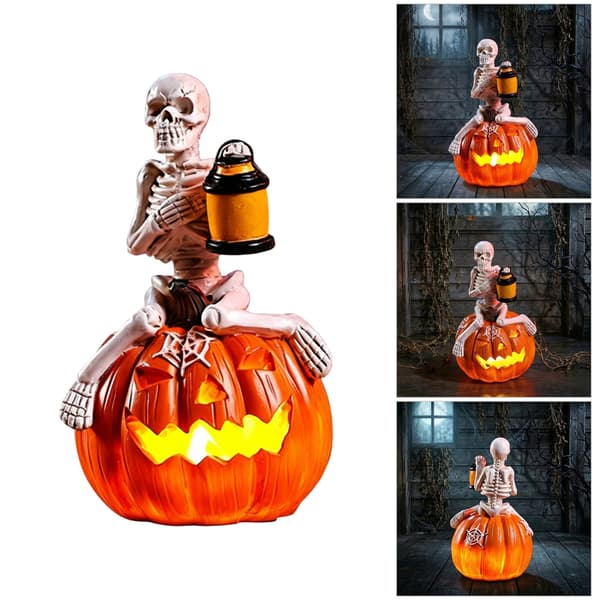Halloween-sisustus, hartsirunko kurpitsojen päällä Jack O' Lantern -valolla