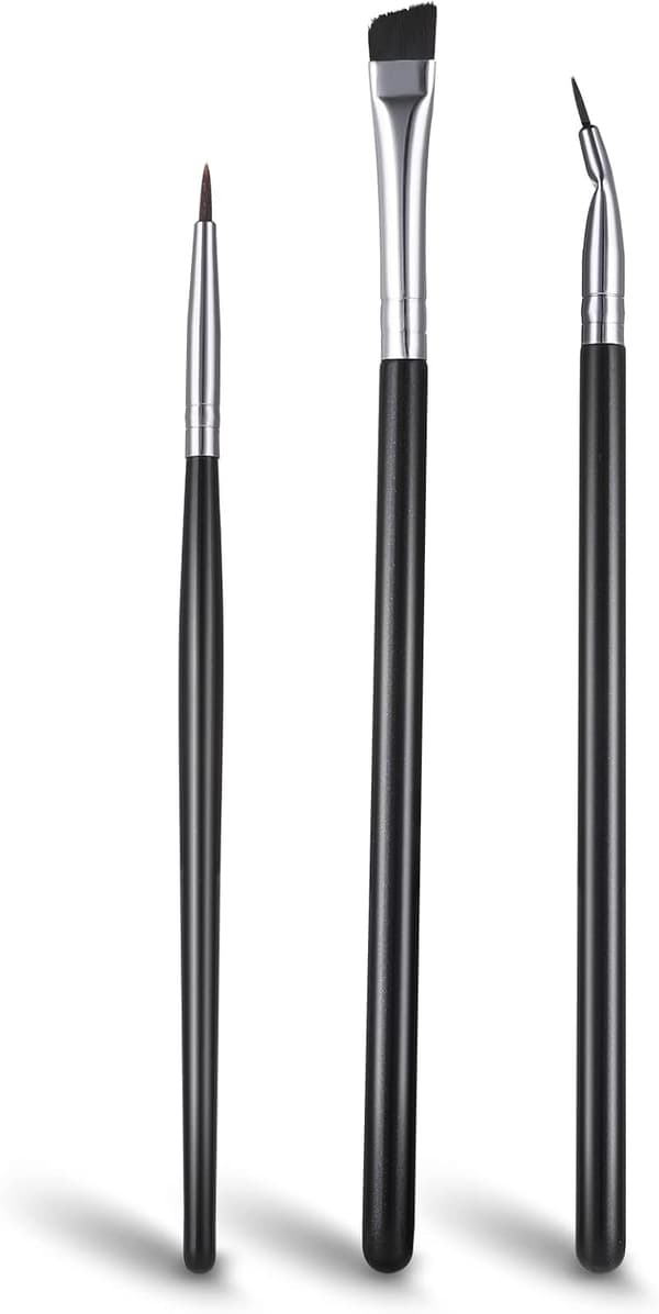 Professional Ultra-Thin Angled Eyeliner Brush Set - 3-Pack Precision Brushes for Sharp Liner, Defined Brows & Detailing