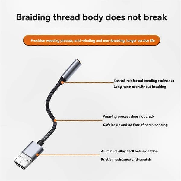 USB til 3,5 mm lydadapter Hodetelefonkonverterer Eksternt lydkort for PC bærbar PC Silvergrå