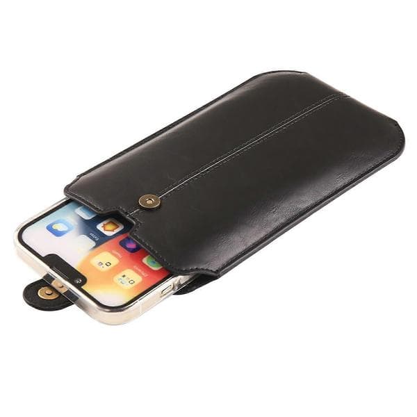 Læder mobiltelefonhylster med bælteclips, slank universalpose til iPhone 14 Pro Max og mere
